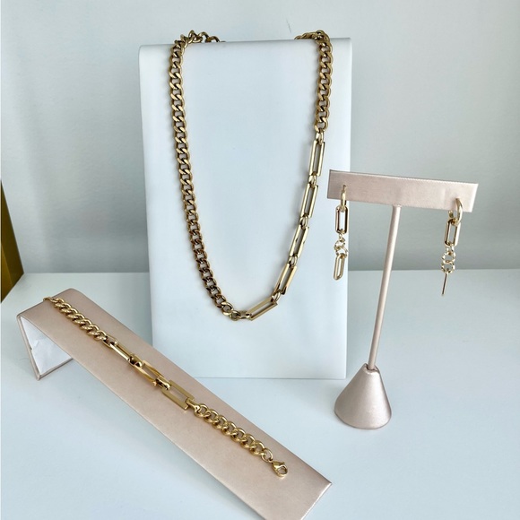 18k Plated Gold Mixed Wide Curb Paperclip Rectangle Chain Necklace - Picture 6 of 10